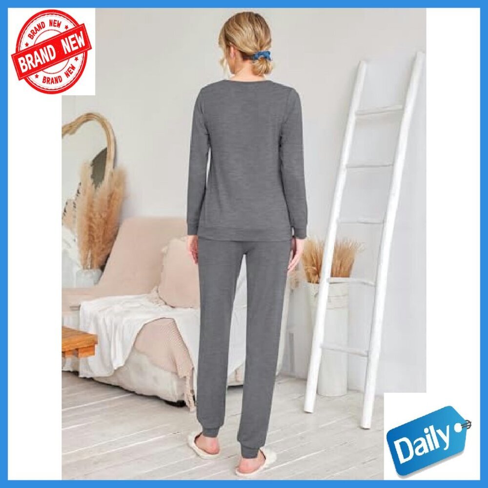 Soft Long Sleeve Pajama Set with Pockets, 2-Pack Jogger Lounge Wear - Picture 4 of 8